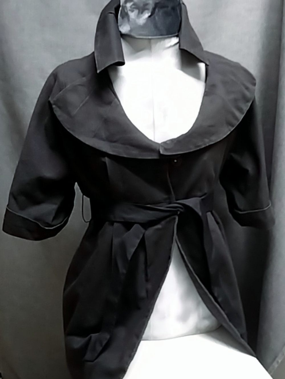 Black Women's Belted Coat with Wide Collar